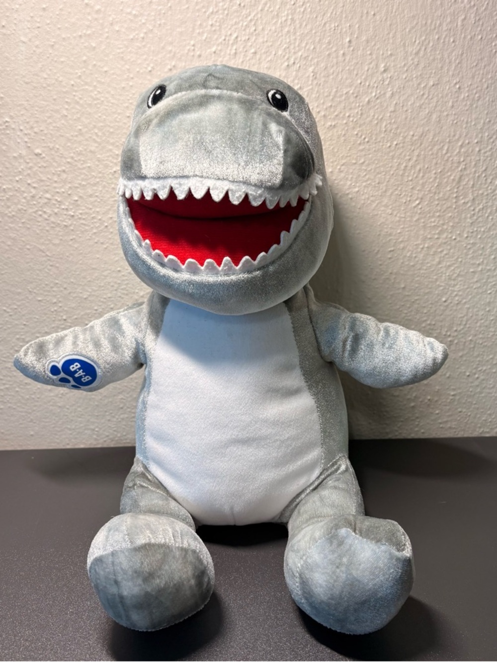 BAB silver gray  Shark Plush with Red Mouth- new